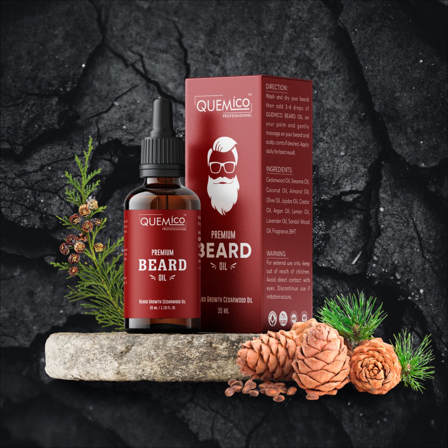 Beard Growth Oil with Cedarwood oil & 5 Essential Oils, 35ml