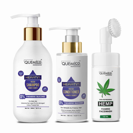 Keratin Protein Shampoo and Conditioner Set with Hemp Facewash