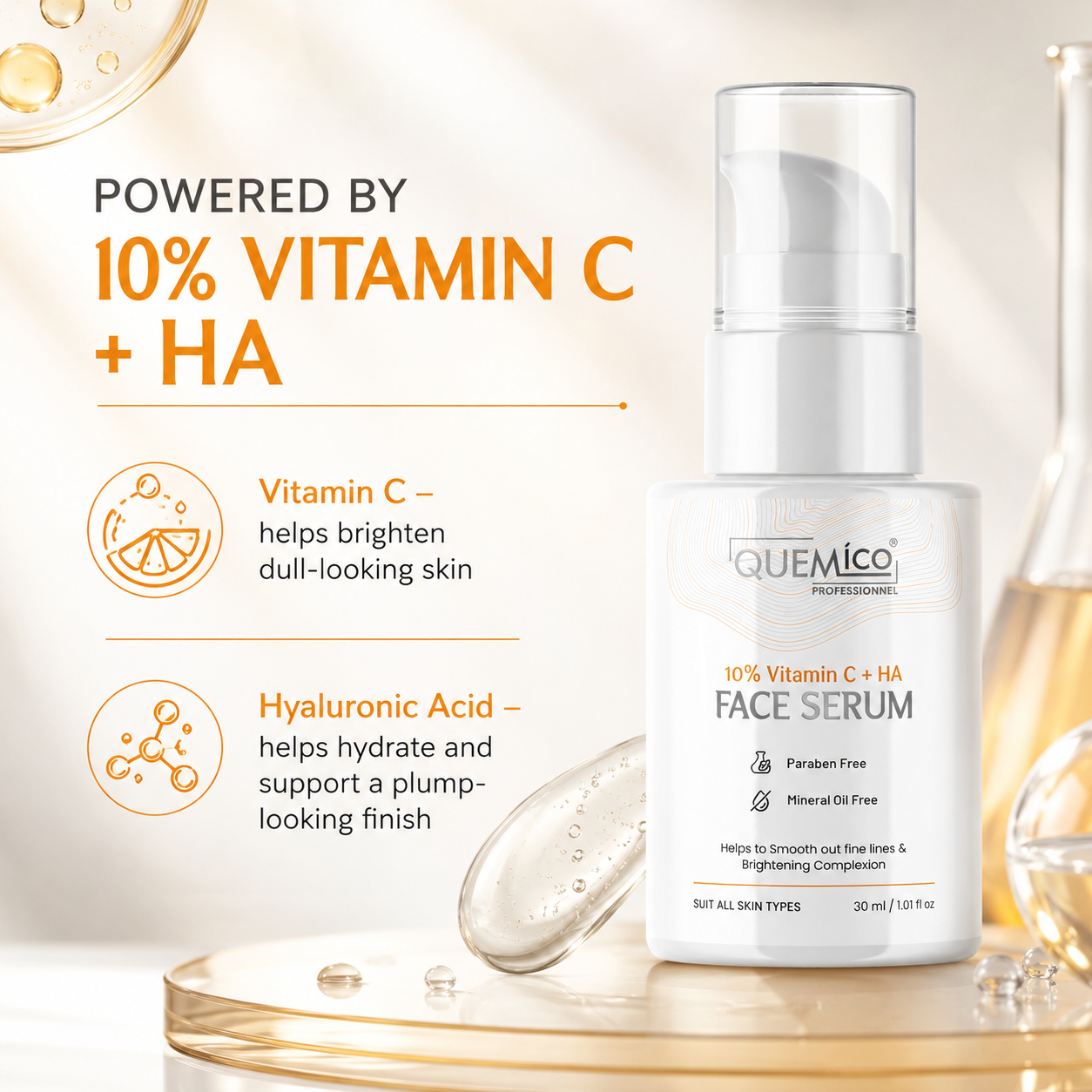 10% Vitamin C Face Serum with Hyaluronic Acid, 30ml