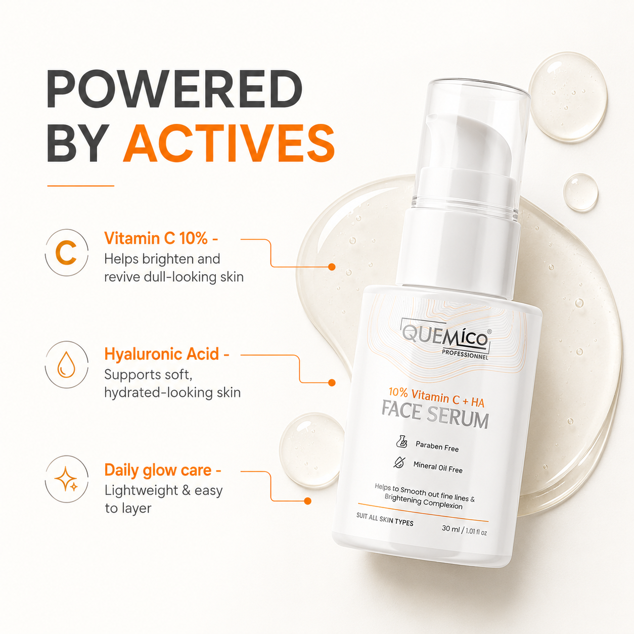 10% Vitamin C Face Serum with Hyaluronic Acid, 30ml